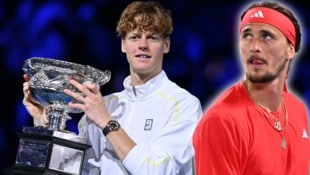 Jannik Sinner (li.) triumphiert bei den Australian Open, Alexander Zverev verlor sein drittes Grand-Slam-Finale. (Bild: AFP/APA/WILLIAM WEST)