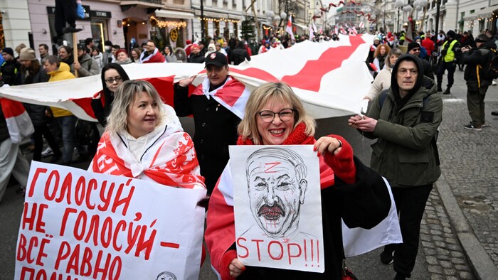 Protesters marched through Warsaw on Sunday to demonstrate against Lukashenko.