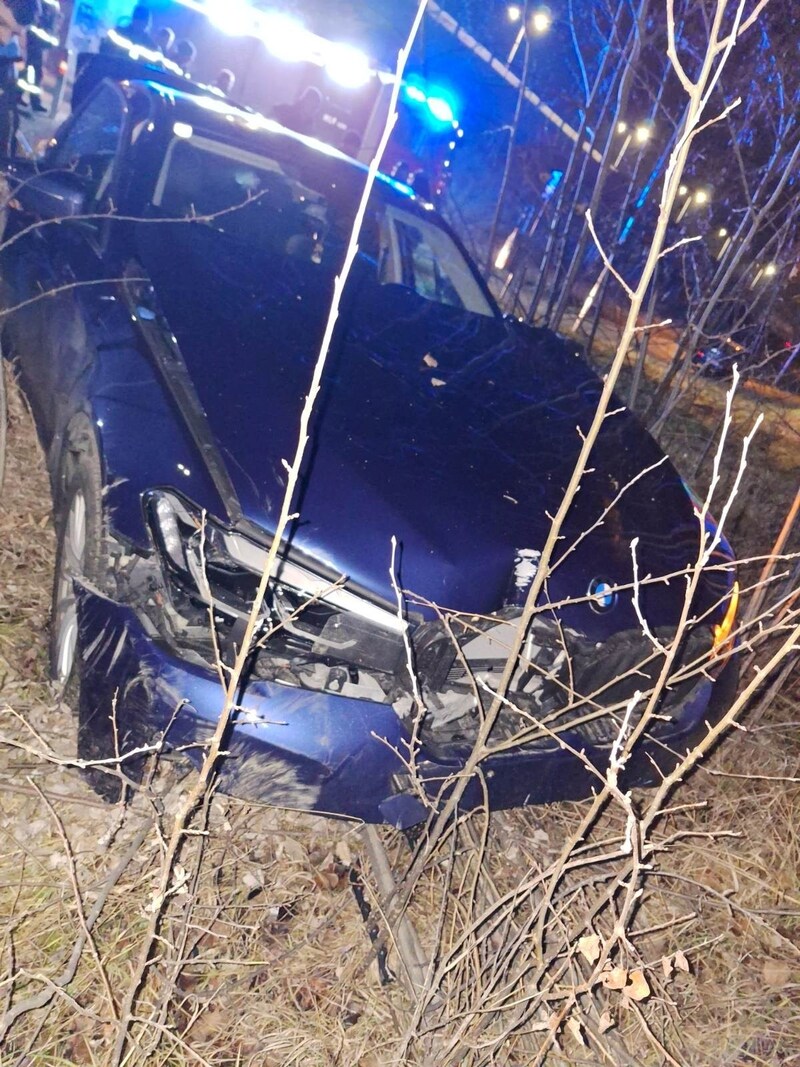 In the course of a pursuit, the driver lost control of his vehicle and crashed into a lamp post. (Bild: LPD Wien)