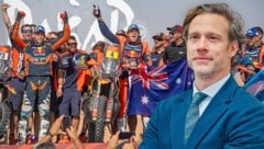 Mit den besten Momenten von der Rallye Dakar 2024 stimmte man die Aktionäre auf die Hauptversammlung ein. Der Triumph ist auch für Chef Gottfried Neumeister eine Bestätigung über den Wert der Marke. (Bild: Krone KREATIV/EPA, Daniel Scharinger)