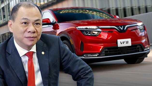 According to Forbes, Pham Nhat Vuong is currently worth 4.1 billion US dollars. This makes the Vinfast boss one of the 1000 richest people in the world. (Bild: Krone KREATIV/Vingroup (Portrait), Vinfast (Hochglanz-Autofotos), Dominik Erlinger (Alltags-Autofotos))