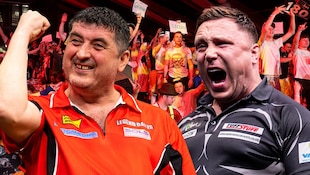 Mensur Suljovic (li.) und Gerwyn Price rocken Österreich – und Sie können sie treffen. (Bild: GEPA, PDC Europe)