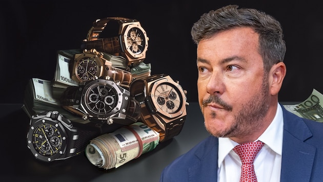 René Benko is said to have hidden valuable items from the liquidator in a secret storage facility. (Bild: Krone KREATIV/Audemars Piguet, APA/picturedesk, stock.adobe)