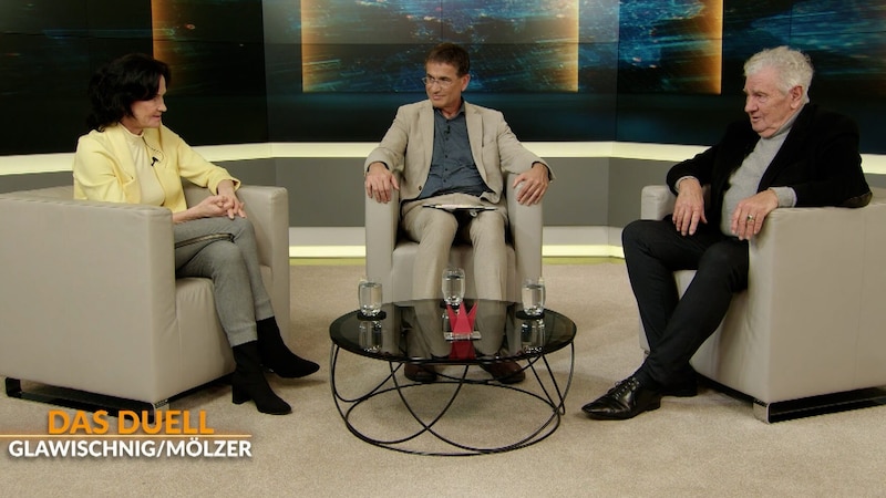 Eva Glawischnig, Gerhard Koller & Andreas Mölzer (Bild: krone.tv)