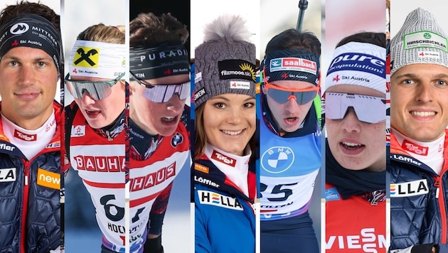 Sie vertreten Salzburg bei der EM: Oliver Lienbacher, Lea Rothschopf, Fabian Müllauer, Kristina Oberthaler, Fredrik Mühlbacher, Anna Andexer und Lukas Haslinger. (Bild: Gepa Pictures)