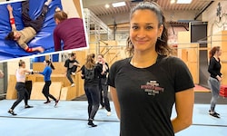 Pam Forster gibt Stunt-Kurse in der Ape Academy in Wien-Liesing.