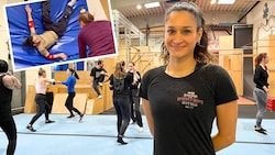 Pam Forster gibt Stunt-Kurse in der Ape Academy in Wien-Liesing.