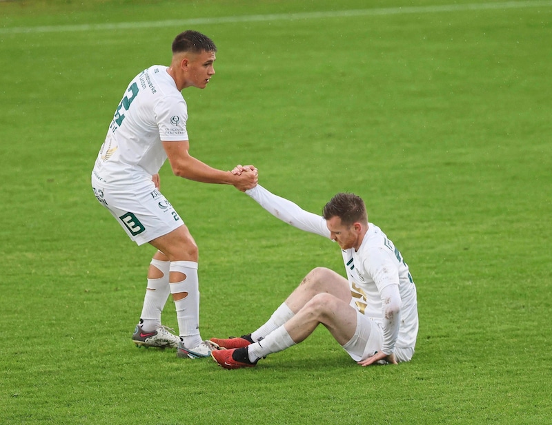 Krenmayr wants to help Leoben (pictured: Turi and Friesenbichler) get back on their feet. (Bild: GEPA/GEPA pictures)