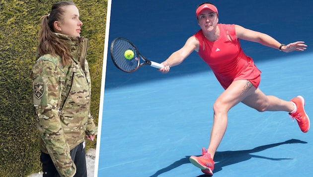 Keeps posting pictures in military uniform and is now playing in Linz: Elina Svitolina. (Bild: Krone KREATIV/In Action GEPA, in Militäruniform elinasvitolina/instagram)