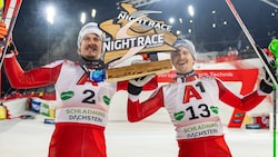 Manuel Feller (li.) und Fabio Gstrein (re.) stehen in Schladming auf dem Stockerl. (Bild: Urbantschitsch Mario/krone.at)