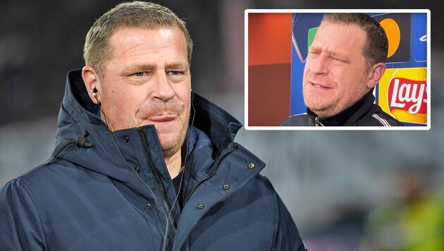 Max Eberl's collar is bursting. (Bild: AFP, glomex, krone.at-grafik)