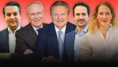 Welche Note geben sich die Spitzenkandidaten der Wien-Wahl? (Bild: Krone KREATIV/Mahrer: Peter Tomschi Nepp: Klemens Groh Pühringer: martin Jöchl Wiederkehr: Mario Urbanschitsch Ludwig: Kristian Bissuti Quellenangaben *:)