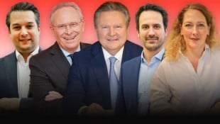 Welche Note geben sich die Spitzenkandidaten der Wien-Wahl? (Bild: Krone KREATIV/Mahrer: Peter Tomschi Nepp: Klemens Groh Pühringer: martin Jöchl Wiederkehr: Mario Urbanschitsch Ludwig: Kristian Bissuti Quellenangaben *:)