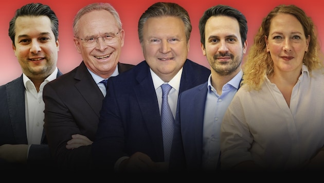 Welche Note geben sich die Spitzenkandidaten der Wien-Wahl? (Bild: Krone KREATIV/Mahrer: Peter Tomschi Nepp: Klemens Groh Pühringer: martin Jöchl Wiederkehr: Mario Urbanschitsch Ludwig: Kristian Bissuti Quellenangaben *:)