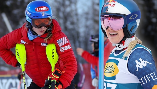 Mikaela Shiffrin und Lindsey Vonn wollen beí der WM gemeinsam in der Team-Kombi fahren. (Bild: GEPA, krone.at-MRGrafik)