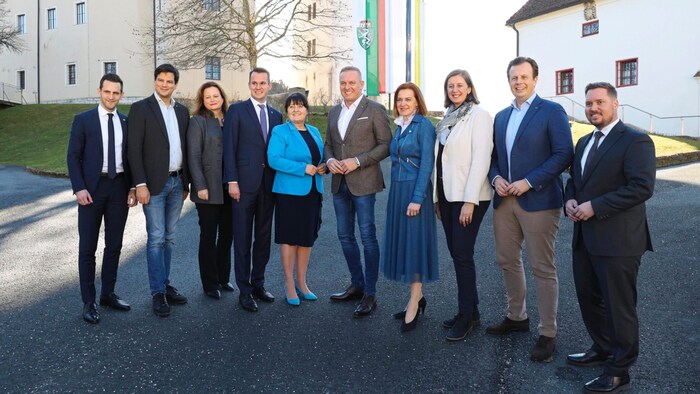 Die neue steirische Landesregierung und Klubobleute: Lukas Schnitzer, Hannes Amesbauer, Claudia ...