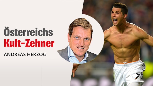 Andreas Herzog schreibt in seiner Kolumne über Ausnahmekicker Cristiano Ronaldo. (Bild: AP/Krone Kreativ, ASSOCIATED PRESS)