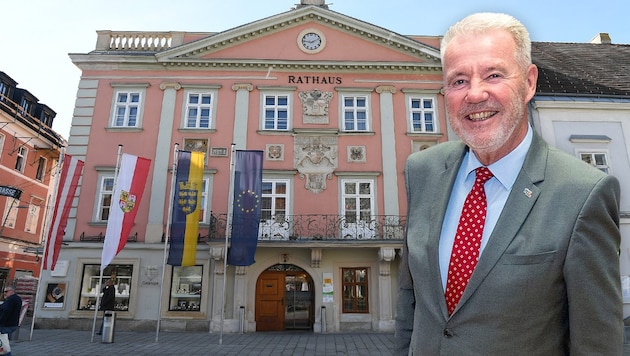 Klaus Schneeberger bleibt (Stadt-)Chef im Wiener Neustädter Rathaus. Seine Koalitionspartner hat er bereits gefunden.  (Bild: Patrick Huber, Stadt Wiener Neustadt/Weller,Krone KREATIV)