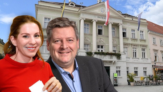 Carmen Jeitler-Cincelli and Markus Riedmayer - are they the next leadership duo in Baden's town hall? (Bild: Patrick Huber, Reinhard Holl, SPÖ/Werner Jäger, Krone KREATIV)