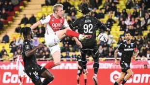 Mika Biereth erzielte seinen ersten Hattrick für Monaco – Sturm fehlte er. (Bild: GEPA)