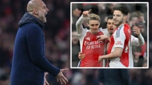 Martin Odegaard traf zum 1:0 – City-Trainer Pep Guardiola kann es nicht glauben.