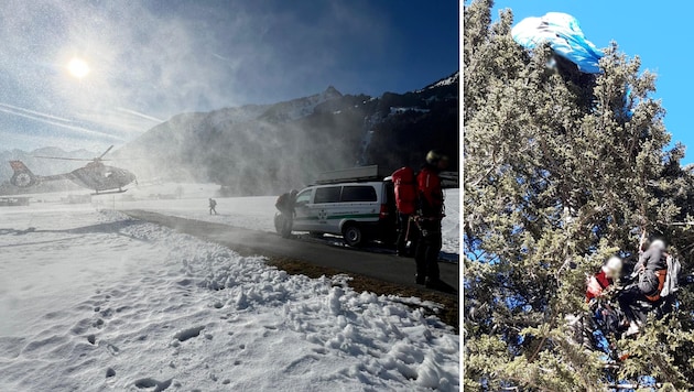 Mountain rescuers were flown to the scene by helicopter. (Bild: Bergrettung Reutte, Krone KREATIV)