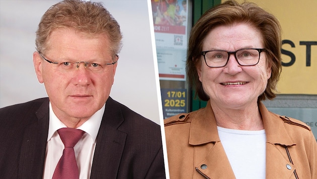 Once six, now 13 seats in Bad Großpertholz: triumph for Manfred Grill (left). ÖVP town leader Helga Rosenmayer (right) can also be satisfied: "Absolute" maintained in Gmünd. (Bild: Krone KREATIV/Klaus Schindler, SPÖ)