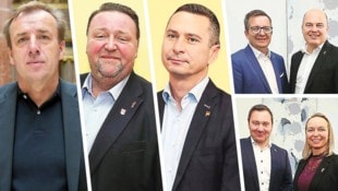 Christian Drobits, Roman Kainrath, Robert Hergovich, Thomas Schmid, Mario Trinkl sowie Michael Strass und Olivia Kaiser. (Bild: Krone KREATIV/Reinhard Judt)