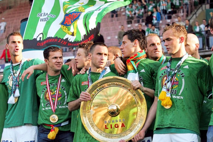 2008 war Maierhofer (li.) Teil der bisher letzten Meister-Truppe von Rapid.