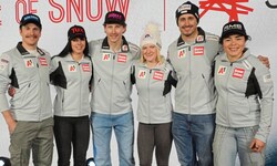 Österreichs Team für den Start: Gstrein, Brunner, Raschner, Truppe, Brennsteiner und Scheib (v. ...
