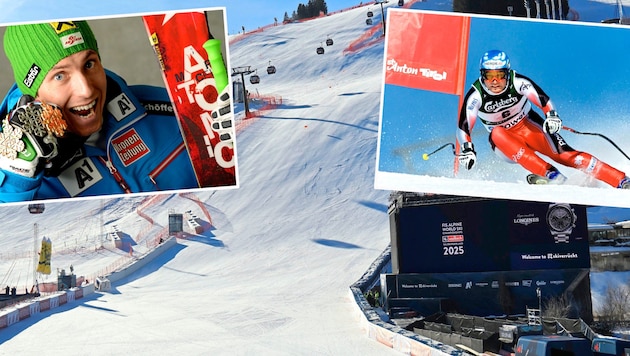 Marcel Hirscher (li.) mit der Ausbeute von Schladming 2013: Zweimal gab’s Gold und einmal Silber. Die Heim-WM 2001 in St. Anton ist untrennbar mit Abfahrts-Sieger Hannes Trinkl (re.) verbunden (Bild: Birbaumer Christof/GEPA)