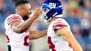 Sandro Platzgummer (re.) spielte bei den Giants mit SuperBowl-Sieger Saquon Barkley.