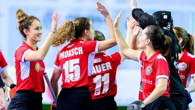 Great jubilation for Austria's women's field hockey team (Bild: Worldsportpics/Frank Uijlenbroek)