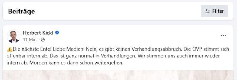 Am Dienstagabend kursierte in mehreren Medien das Gerücht, die Verhandlungen seien abgebrochen. (Bild: Facebook)