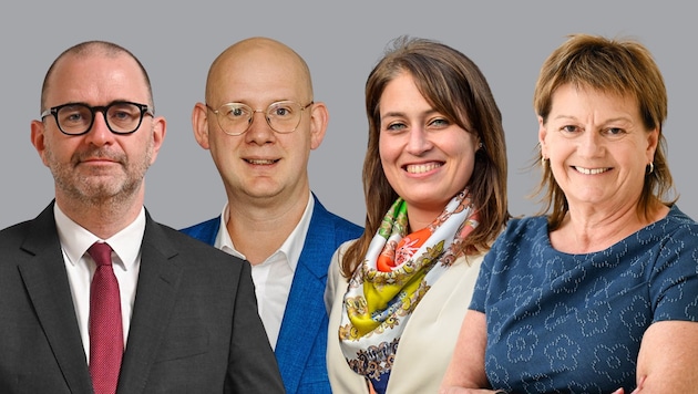 Dietmar Prammer (left) has scored a coup with the nomination of Thomas Gegenhuber as city councillor. The professor leaves the JKU and joins the city senate. Tina Blöchl becomes Linz's second deputy mayor alongside Karin Hörzing (right). (Bild: Krone KREATIV/Wenzel, Einöder, Kerschbaummayr)