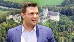 Alexis Pascuttini (KFG) will eine neuerliche Volksbefragung – diesmal zur Burg Gösting. Die Frage: Soll die Stadt die Ruine kaufen und wieder zugänglich machen? (Bild: Krone KREATIV/Christian Jauschowetz, Jürgen Radspieler)