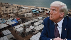 US-Präsident Donald Trump droht Gazabewohnern mit dem Tod und richtet auch scharfe Worte an die Hamas  (Bild: APA/AFP/Eyad BABA, AFP/Andrew Caballero-ReynoldsKrone KREATIV)