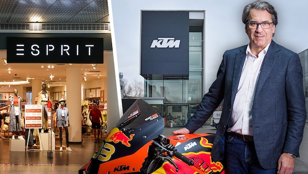 Many well-known brands have major problems: from fashion retailer Esprit to motorcycle manufacturer KTM, which is owned by Stefan Pierer. (Bild: Krone KREATIV/Markus Tschepp, Manfred Fesl, Philip Platzer)