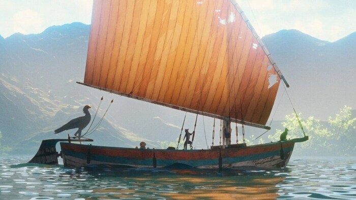 Auf diesem Boot findet sich die kleine schwarze Katze wieder.