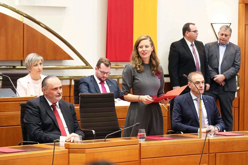 Deputy Governor Anja Haider-Wallner (Greens) during her inaugural speech (Bild: Reinhard Judt)