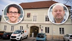 David Pöcksteiner (SPÖ), li.) löst im Scheibbser Rathaus Franz Aigner (ÖVP) als Bürgermeister ab. (Bild: Krone KREATIV/Attila Molar, Stadt Scheibbs)