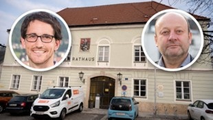 David Pöcksteiner (SPÖ), li.) löst im Scheibbser Rathaus Franz Aigner (ÖVP) als Bürgermeister ab. (Bild: Krone KREATIV/Attila Molar, Stadt Scheibbs)