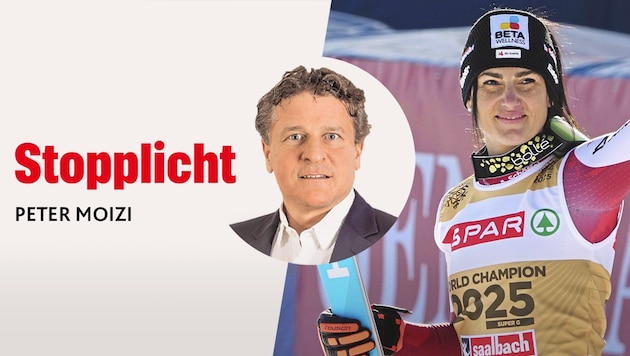 „Krone“-Sportchef Peter Moizi über unsere Goldene Stephanie Venier (Bild: Krone KREATIV/Sepp Pail)