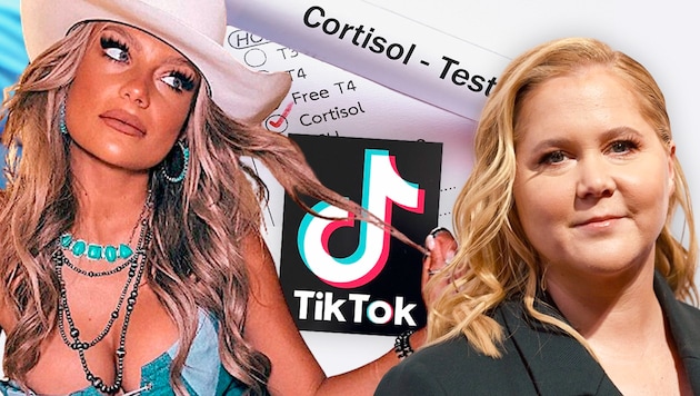 First too much, then too little: Influencers should not be blindly trusted when it comes to cortisol. Two examples of stars who are really seriously ill and cortisol is the key factor: TikTok star Taylor Rousseau Grigg (left, died last year) and actress Amy Schumer (right) (Bild: Krone KREATIV/stock.adobe.com/viennareport/instagram/itstaylorrousseau)