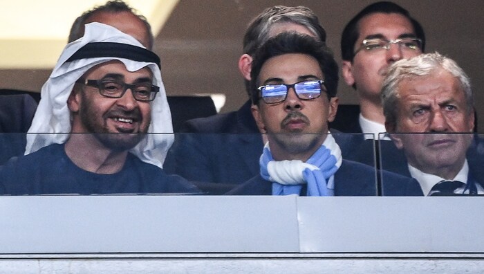 UAE President Sheikh Mohamed bin Zayed al-Nahyan and Manchester City boss Sheikh Mansour bin ...