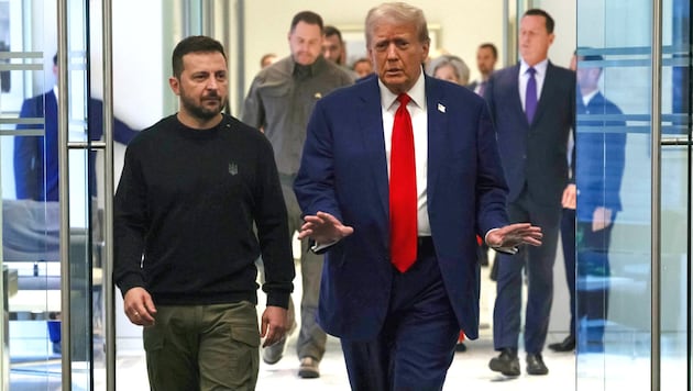 Von links: Wolodymyr Selenskyj, Präsident der Ukraine, wird am Dienstag bei US-Präsident Donald ...