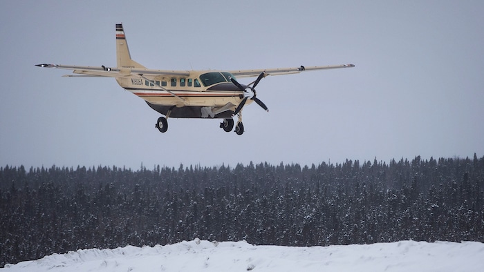 A Bering Air plane on approach to land