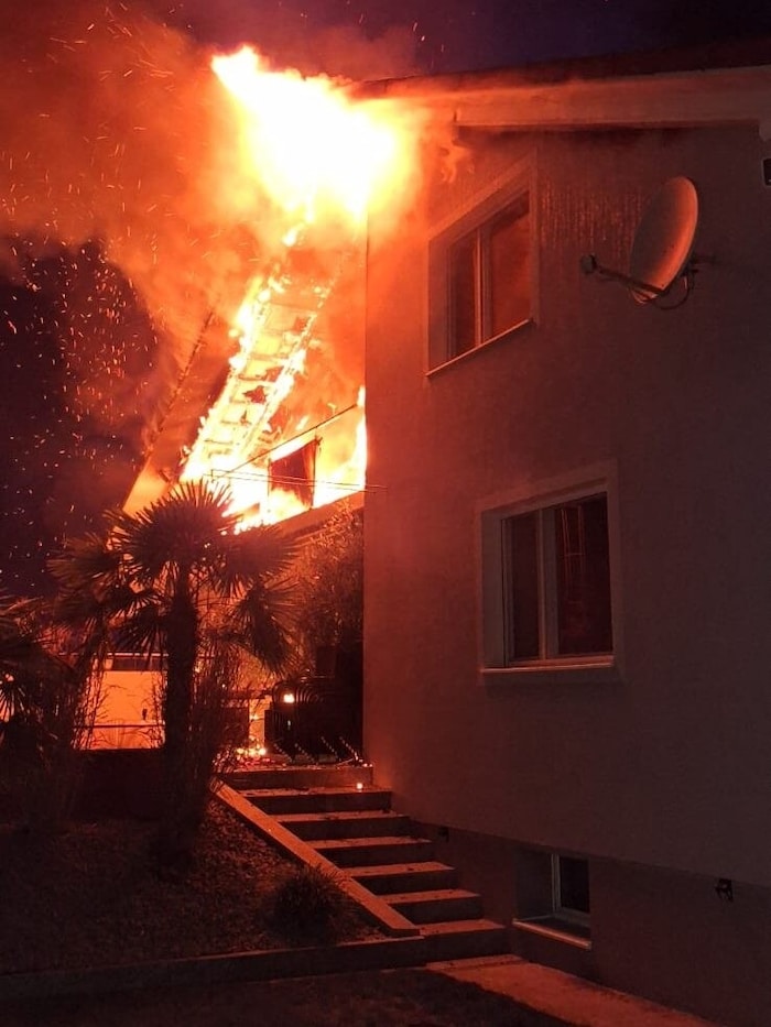 The flames were visible from afar.