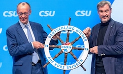 Friedrich Merz (CDU) und Markus Söder (CSU) schwören ihre Anänger auf die heiße Wahlkampfphase ...