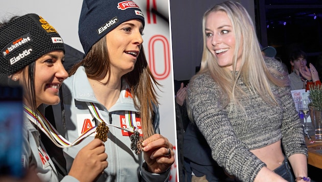 Stephanie Venier, Mirjam Puchner and Lindsey Vonn (from left to right) (Bild: Urbantschitsch Mario/GEPA pictures)